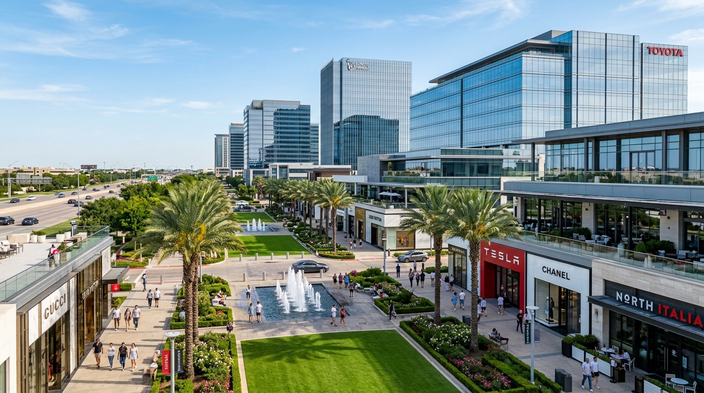 Collin County corporate corridor and shopping district in Plano and Frisco