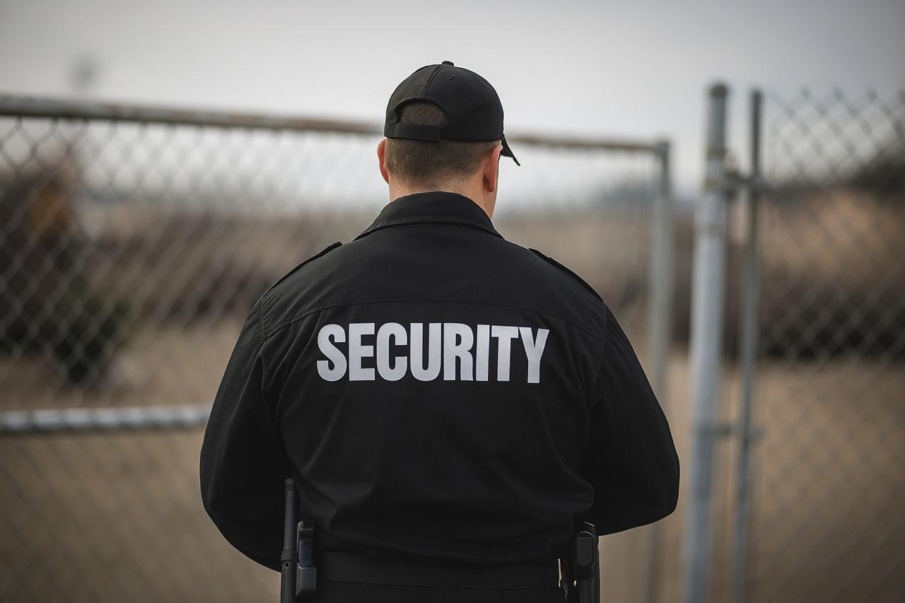 Security officer using radio during active patrol